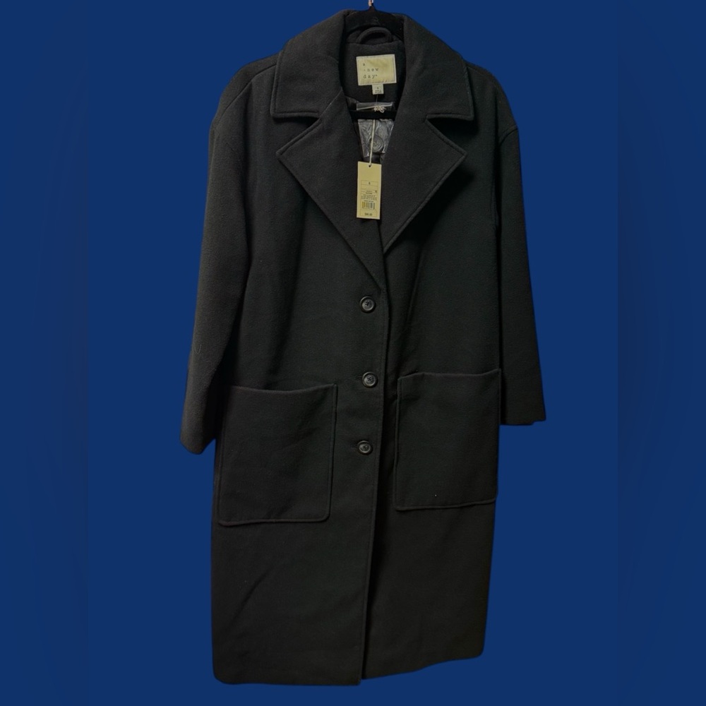 A new day women’s size small trench coat solid black button front pockets